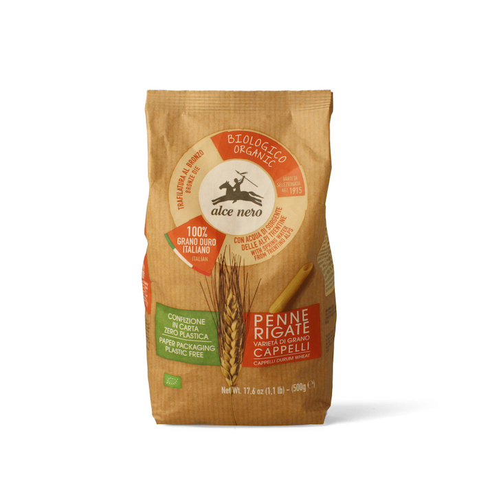 Alce Nero propone la linea di pasta grano duro Cappelli: grano biologico italiano e un pack 100% in carta