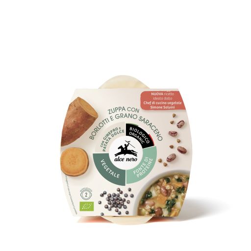 Dalla collaborazione tra Alce Nero e lo chef Simone Salvini nasce la zuppa con borlotti e grano saraceno