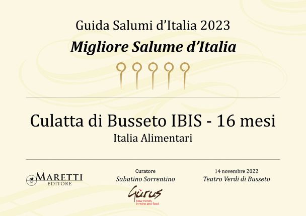 La Culatta di Busseto Ibis è il miglior salume d’Italia
