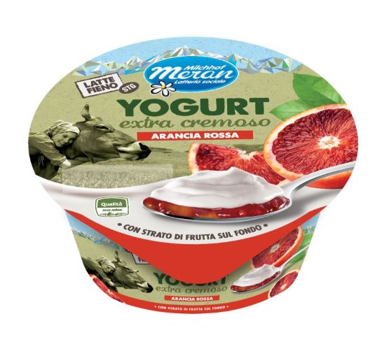 Yogurt intero extra cremoso latte fieno di Latteria Merano: arriva il gusto arancia rossa