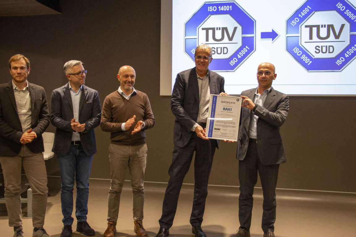 Baxi riceve da Tüv Italia la certificazione di sistema di gestione dell'energia Iso 50001, raggiungendo un primato nel settore