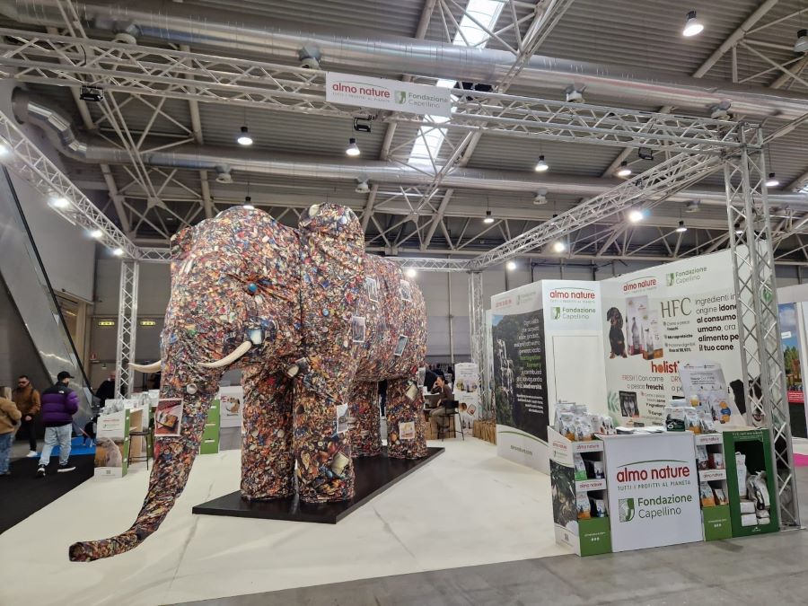 Almo Nature a Padova per Quattrozampeinfiera con l’elefante, simbolo della minaccia alla biodiversità