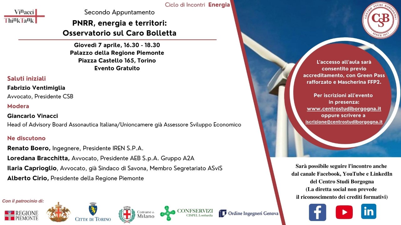 Pnrr, energia e territori: Osservatorio sul caro Bolletta