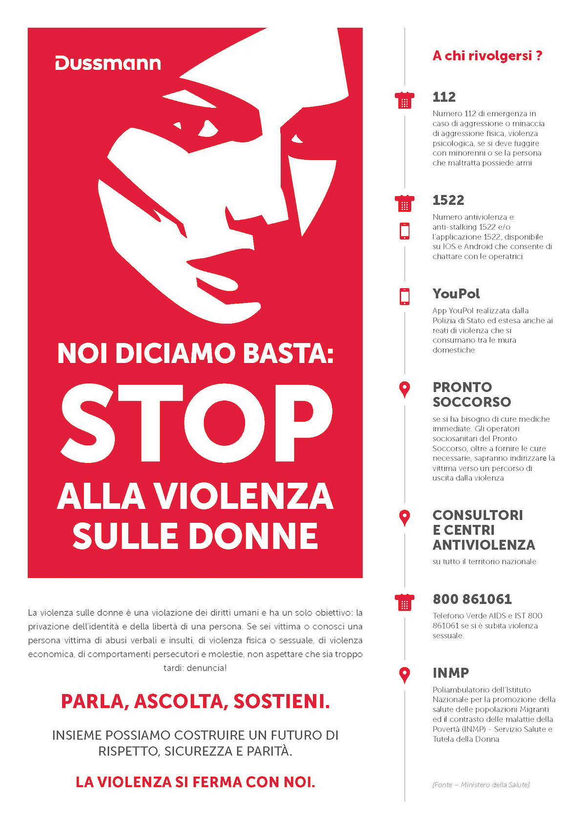 Dussmann Service è contro la violenza sulle donne e al fianco delle vittime: dalla distribuzione dell’informativa per chiedere aiuto ad altre iniziative