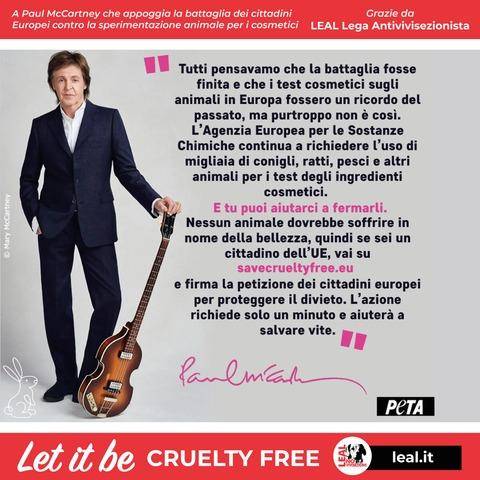 Paul McCartney testimonial della campagna "save cruelty free cosmetics"