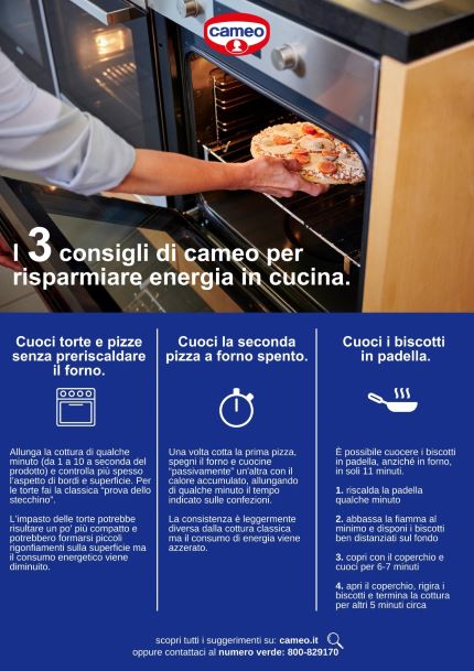 Cameo fornisce consigli utili per il risparmio energetico durante la cottura di dolci e pizze