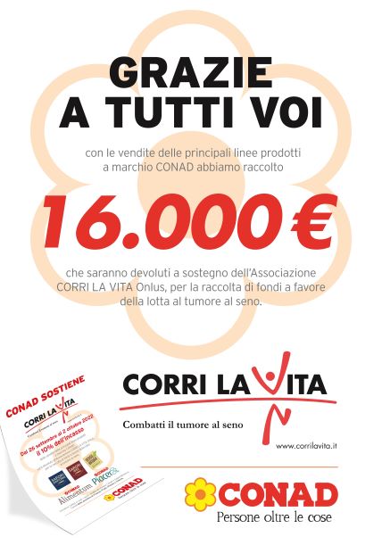 Conad Nord Ovest rinnova l'impegno al fianco di Corri la Vita per sostenere la lotta contro i tumori al seno
