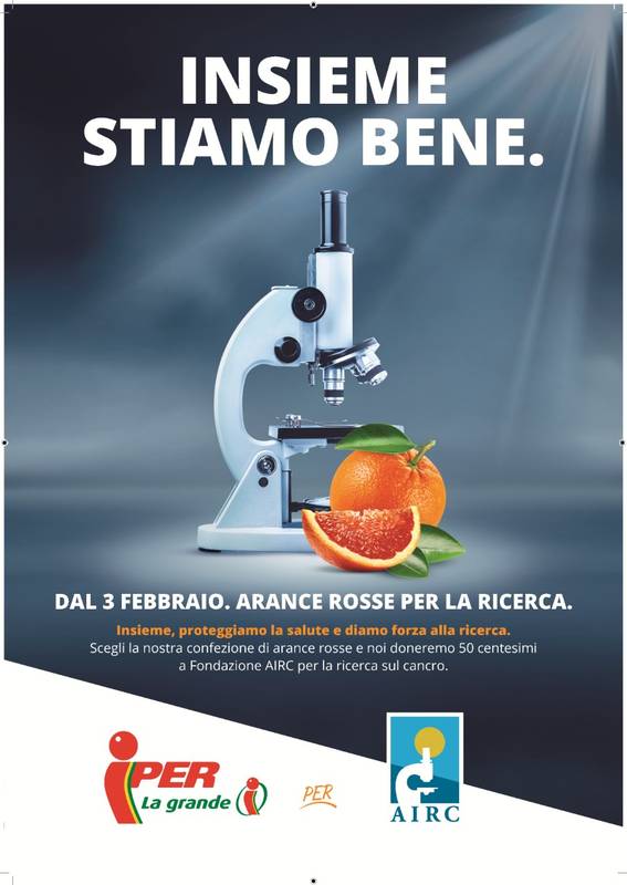 Iper La grande i sostiene Fondazione Airc con la campagna "Arance Rosse per la Ricerca"