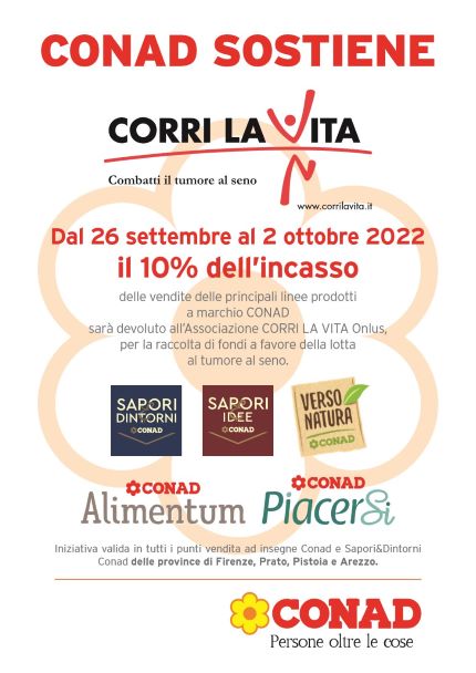 Conad Nord Ovest anche quest’anno è al fianco di Corri la Vita 2022 per sostenere la lotta contro i tumori al seno